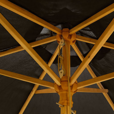 Dominica 2.0m Round Wooden Traditional Parasol - Black Canopy