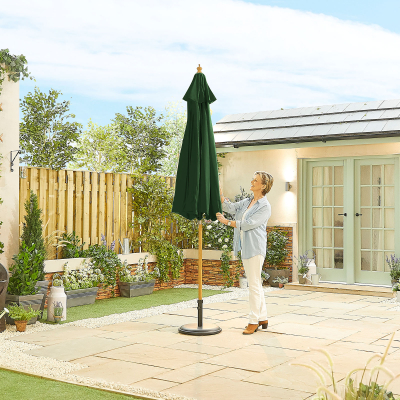 Dominica 3.0m Round Wooden Traditional Parasol - Green Canopy and No Base Included