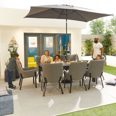 Genoa 8 Seat All Weather Fabric Aluminium Dining Set - Rectangular Table in Ash Grey