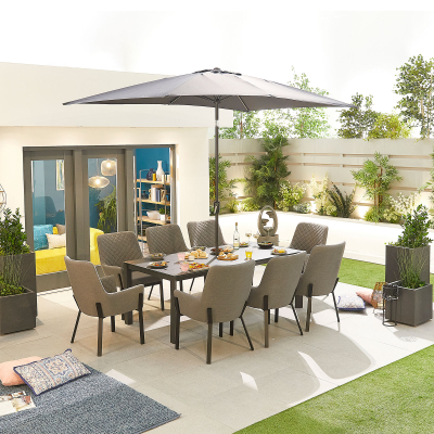 Genoa 8 Seat All Weather Fabric Aluminium Dining Set - Rectangular Table in Ash Grey