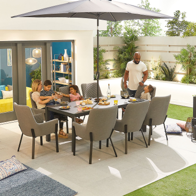 Genoa 8 Seat All Weather Fabric Aluminium Dining Set - Rectangular Table in Ash Grey