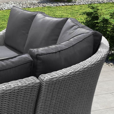 Harper Deluxe Corner Rattan Lounge Dining Set with Armchair and Stool - Square Gas Fire Pit Table in White Wash