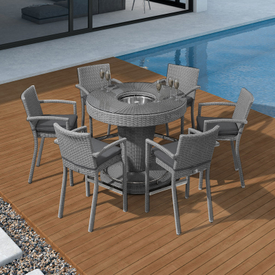 Heritage Henley 6 Seat Rattan Bar Set - Round Ice Bucket Table in Slate Grey