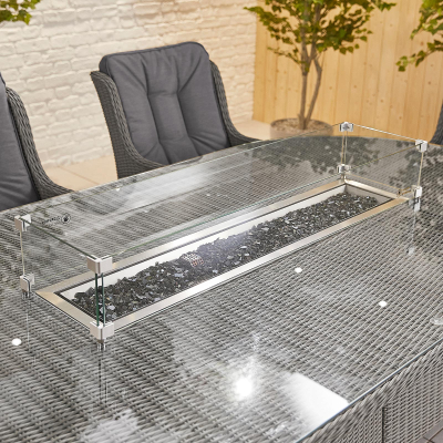 Leeanna 8 Seat Rattan Dining Set - Rectangular Gas Fire Pit Table in Slate Grey