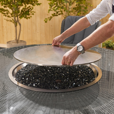 Leeanna 8 Seat Rattan Dining Set - Round Gas Fire Pit Table in Slate Grey