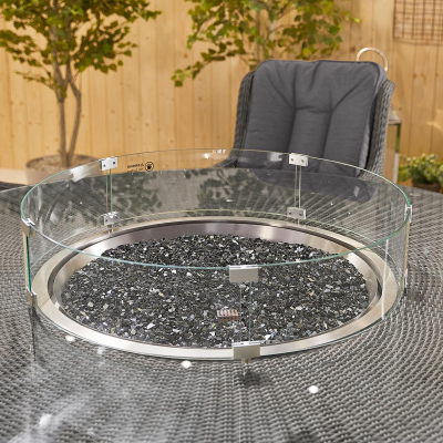 Leeanna 8 Seat Rattan Dining Set - Round Gas Fire Pit Table in Slate Grey