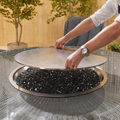 Thalia 8 Seat Rattan Dining Set - Round Gas Fire Pit Table in White Wash