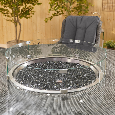 Thalia 8 Seat Rattan Dining Set - Round Gas Fire Pit Table in White Wash