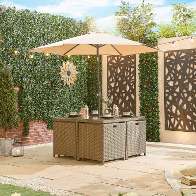Catherine 4 Seat Rattan Cube Dining Set with 4 Stools - Square Table in Willow