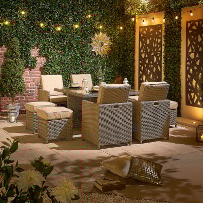 Catherine 4 Seat Rattan Cube Dining Set with 4 Stools - Square Table in Willow