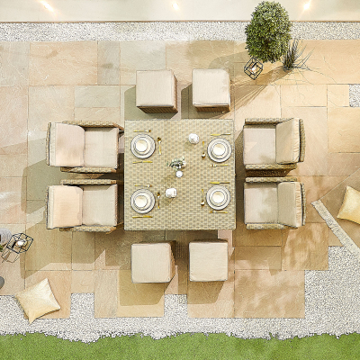 Catherine 4 Seat Rattan Cube Dining Set with 4 Stools - Square Table in Willow