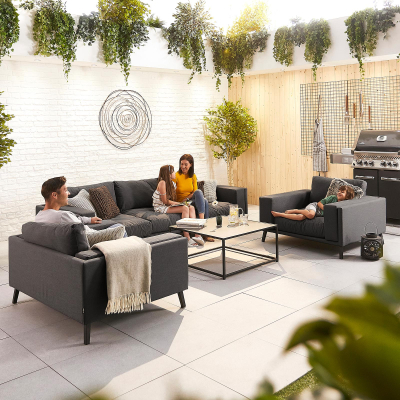 Infinity All Weather Fabric Aluminium 3 Seater Sofa Lounging Set with Square Coffee Table & 2 Armchairs in Charcoal Grey