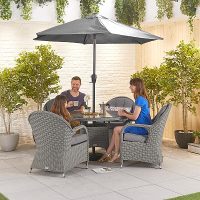 Leeanna 4 Seat Rattan Dining Set - Round Table in Slate Grey