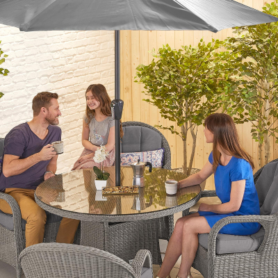 Leeanna 4 Seat Rattan Dining Set - Round Table in Slate Grey
