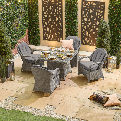 Leeanna 4 Seat Rattan Dining Set - Square Table in White Wash