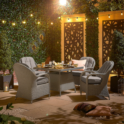 Leeanna 4 Seat Rattan Dining Set - Square Table in White Wash