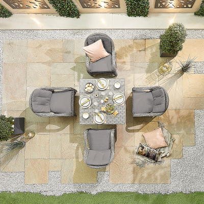 Leeanna 4 Seat Rattan Dining Set - Square Table in White Wash