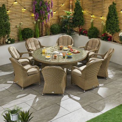 Leeanna 8 Seat Rattan Dining Set - Round Ice Bucket Table in Willow