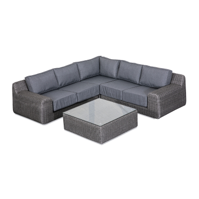 Luxor Rattan Corner Sofa Lounging Set with Square Coffee Table & No Additionals in Slate Grey