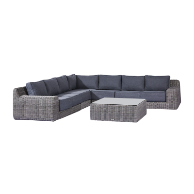 Luxor Rattan Deluxe Corner Sofa Lounging Set with Square Coffee Table & No Additionals in White Wash
