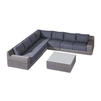 Luxor Rattan Deluxe Corner Sofa Lounging Set with Square Coffee Table & No Additionals in White Wash