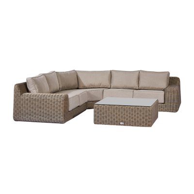 Luxor Rattan Curved Corner Sofa Lounging Set with Square Coffee Table & No Additionals in Willow