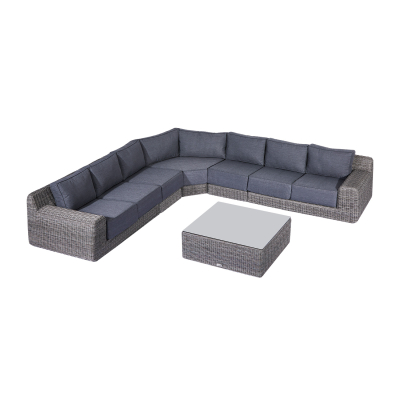 Luxor Rattan Deluxe Curved Corner Sofa Lounging Set with Square Coffee Table & No Additionals in White Wash