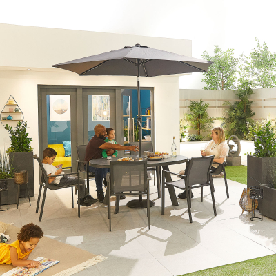 Milano 6 Seat Aluminium Dining Set - Oval Table in Graphite Grey