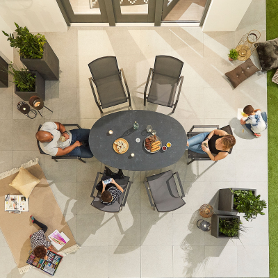 Milano 6 Seat Aluminium Dining Set - Oval Table in Graphite Grey