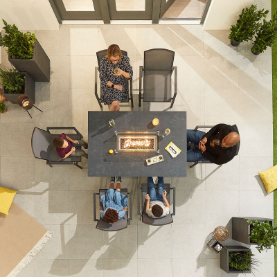 Milano 6 Seat Aluminium Dining Set - Rectangular Gas Fire Pit Table in Graphite Grey