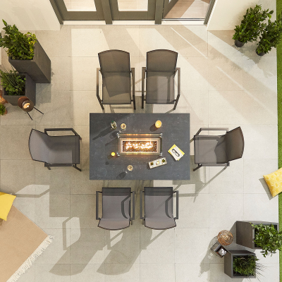 Milano 6 Seat Aluminium Dining Set - Rectangular Gas Fire Pit Table in Graphite Grey