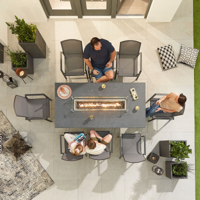Milano 8 Seat Aluminium Dining Set - Rectangular Gas Fire Pit Table in Graphite Grey