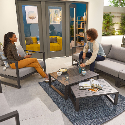 Alessandria Aluminium 3 Seater Sofa Lounging Set with Footstool with Nested Coffee Table & Additional 2 Armchairs in Graphite Grey