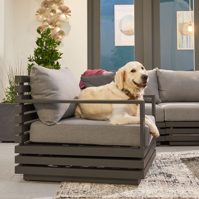 San Marino Aluminium 2 Seater Sofa Lounging Set with Rectangular Coffee Table & 2 Armchairs in Graphite Grey