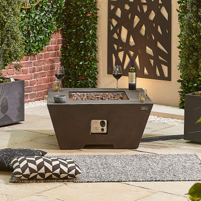 Perth Square GRC Gas Fire Pit Table with Windguard in Coffee