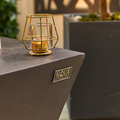 Perth Square GRC Gas Fire Pit Table with Windguard in Coffee
