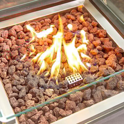 Perth Square GRC Gas Fire Pit Table with Windguard in Coffee