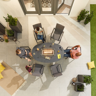 Roma 6 Seat Aluminium Dining Set - Oval Gas Fire Pit Table in Graphite Grey