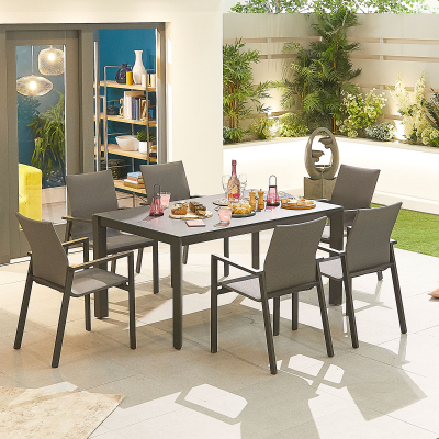 Roma 6 Seat Aluminium Dining Set - Rectangular Table in Graphite Grey