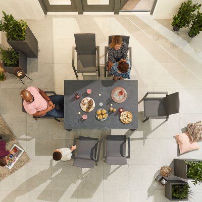 Roma 6 Seat Aluminium Dining Set - Rectangular Table in Graphite Grey