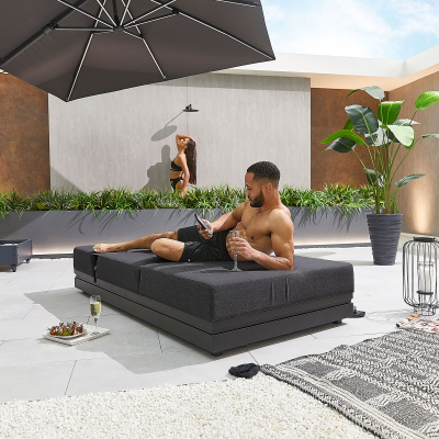 Sense All Weather Fabric Aluminium Sun Lounger in Charcoal Grey