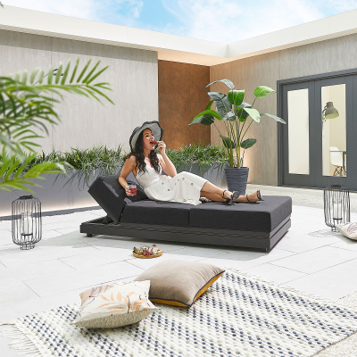 Sense All Weather Fabric Aluminium Sun Lounger in Charcoal Grey