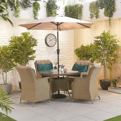 Thalia 4 Seat Rattan Dining Set - Round Table in Willow