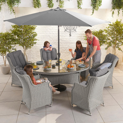 Thalia 6 Seat Rattan Dining Set - Oval Table in White Wash