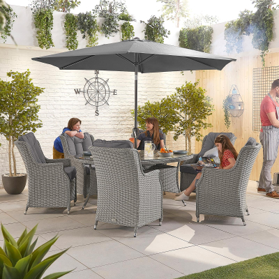 Thalia 6 Seat Rattan Dining Set - Oval Table in White Wash