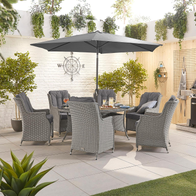 Thalia 6 Seat Rattan Dining Set - Oval Table in White Wash