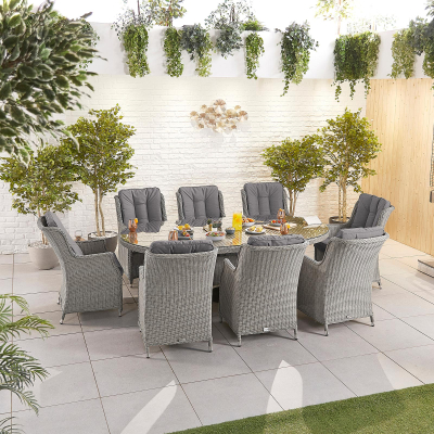 Thalia 8 Seat Rattan Dining Set - Oval Table in White Wash