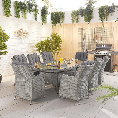 Thalia 8 Seat Rattan Dining Set - Oval Table in White Wash