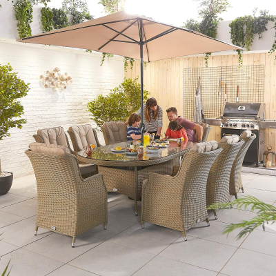 Thalia 8 Seat Rattan Dining Set - Oval Table in Willow