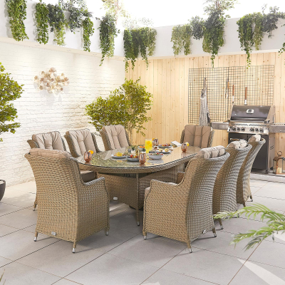 Thalia 8 Seat Rattan Dining Set - Oval Table in Willow